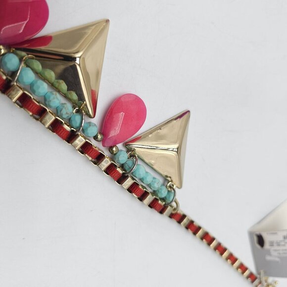 Zoë + Syd Gold Triangle Statement Necklace With Pink & Turquoise Beads - Picture 8 of 10